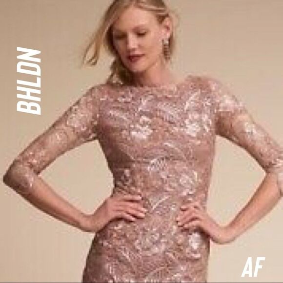 BHLDN  COCKTAIL DRESS SEQUINED EMBELLISHED NEW ROSE GOLD - Picture 4 of 9